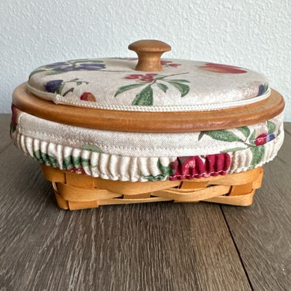 Longaberger Catch All Basket w/ Lid Fruit Liner Plastic Protector Round Small